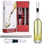 2Pack Wine Chiller Ice Red Wine Bottle Stainless Steel Cooler Chiller Stick Container Freezer 3 in 1 with Aerator and Pourer Wine Accessory