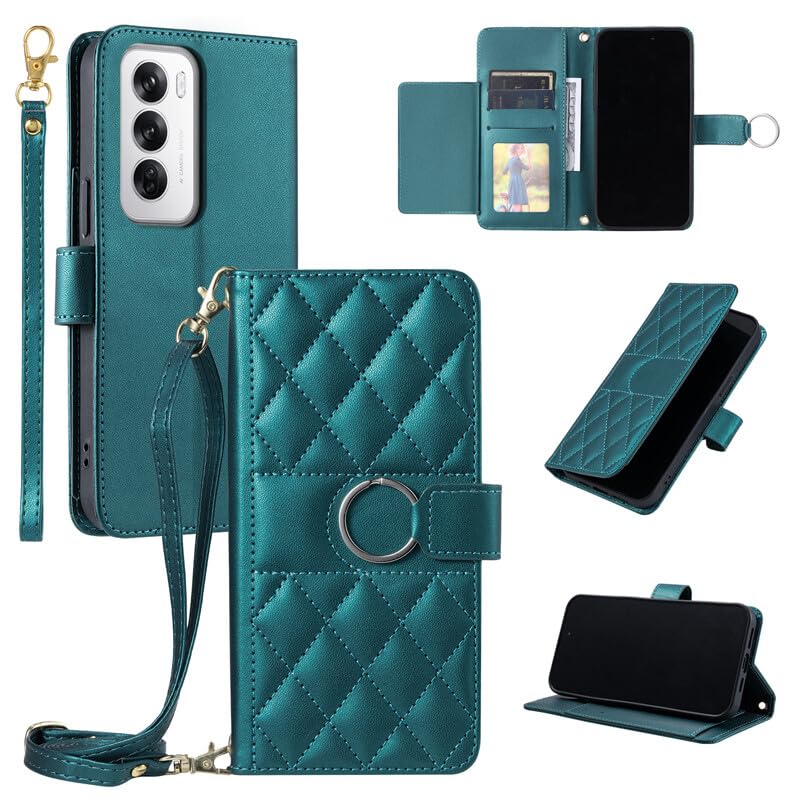 Housse Oppo A16S en cuir vert avec finitions soignées et rabat