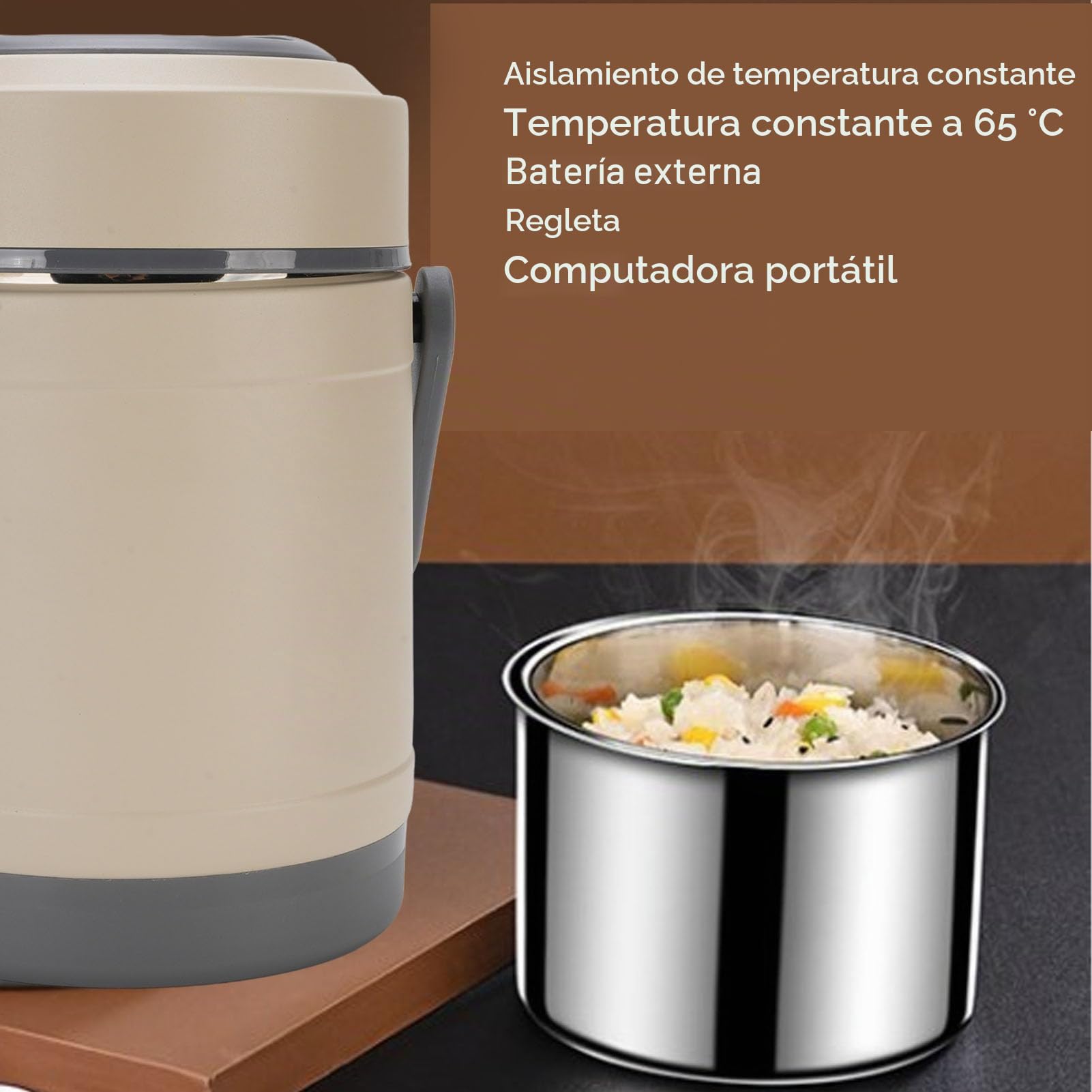 Focket Lonchera eléctrica, calentador de alimentos portátil a prueba de fugas de 2 l para arroz, verduras y sopa, lonchera térmica de acero inoxidable para coche, camión, casa, trabajo