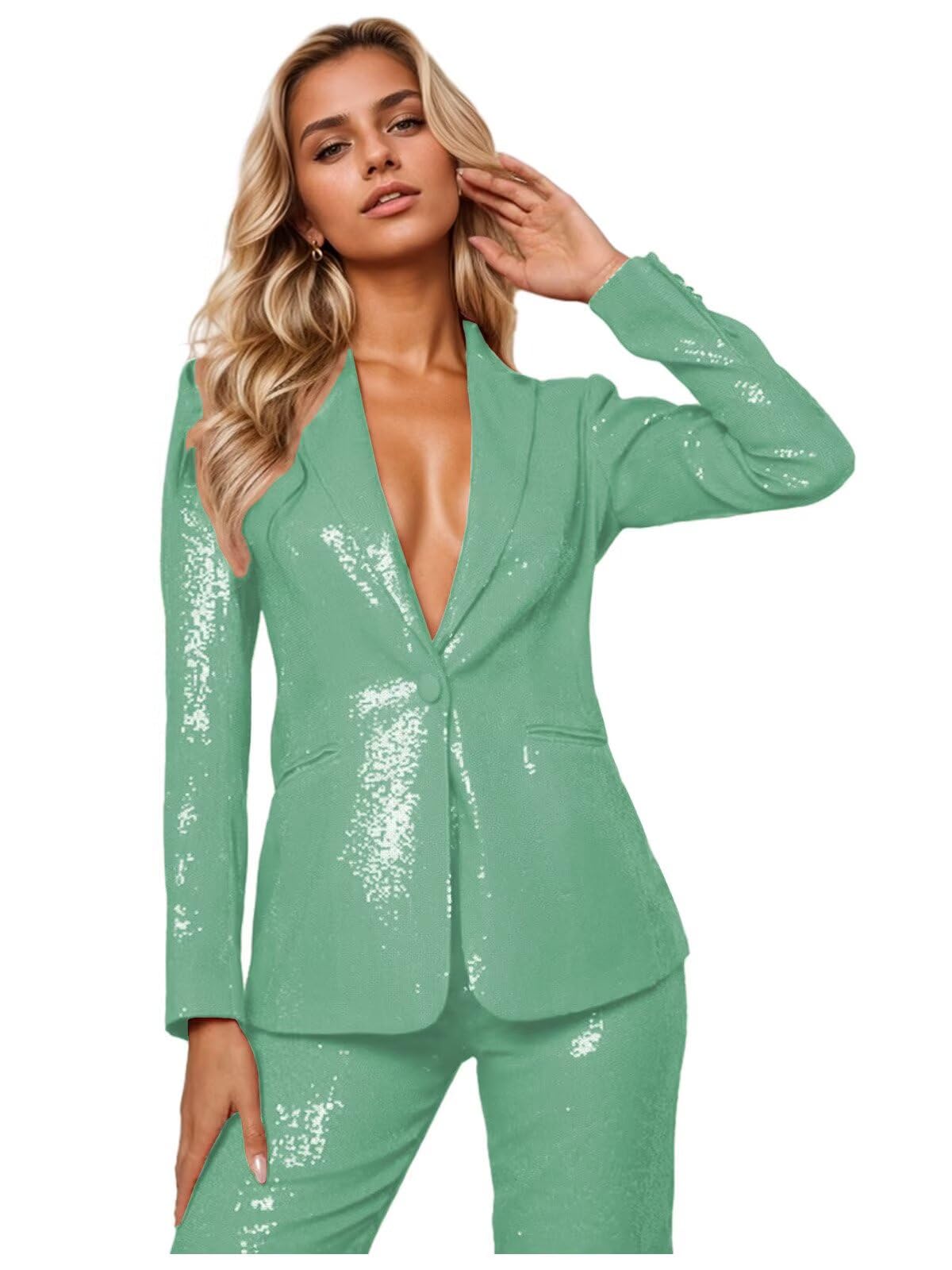 Glitter Womens Suit 2 Piece Sequin Suit Women Casual Elegant Sexy Sparkly Tuxedos for Wedding Guest