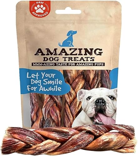 Amazing Dog Treats - Palo de gollet trenzado de 6 pulgadas (8 unidadespaquete) - Golosinas para perros con esófago de carne de res