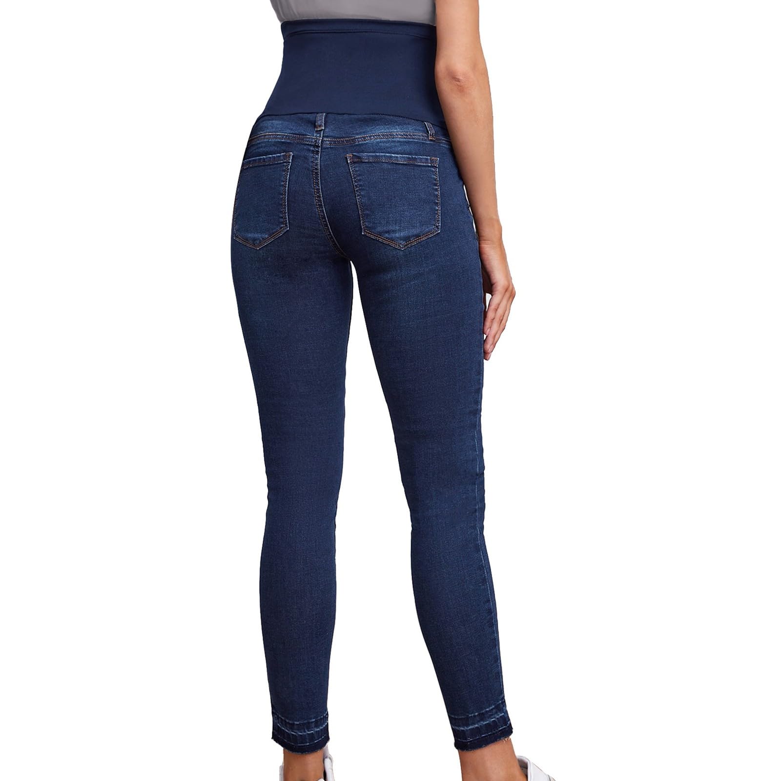 Jean de grossesse pour femme - Coupe skinny - Stretch - Taille haute - Extensible - Décontracté - Confortable et doux - Pantalon long en denim pour femme