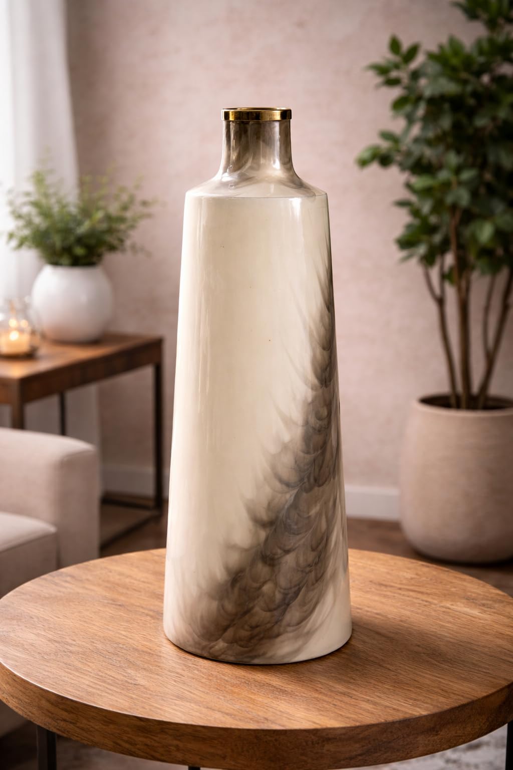 Emerald Design Premium Iron Vase, Marbled Grey and White, 18 inches Height, 6 inches Base, 1.1kg, Decorative Home Accent with Gold Rim-image-30