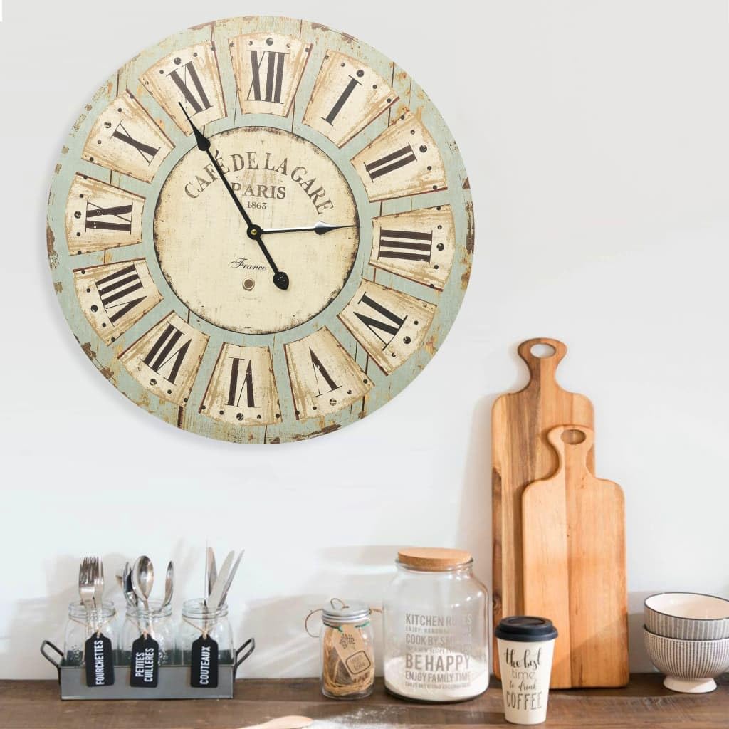 Horloge murale pour salon et cuisine au design vintage multicolore