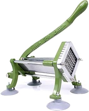 Fayelong French Fry Cutter Uncrustables Commercial Potato Cutter with Suction Feet, 1/4", 3/8",1/2" Blades and Pusher, Green 3/8" Blade