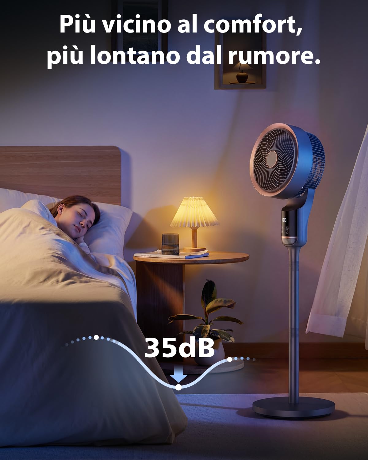 Ventilatore a Piantana, 2 in 1 Ventilatori da Tavolo, 30dB Smart Ventilatore Silenzioso, Telecomando,90°, 12 Velocità, 3 Modalità, Altezza 75-105cm, Timer 12H