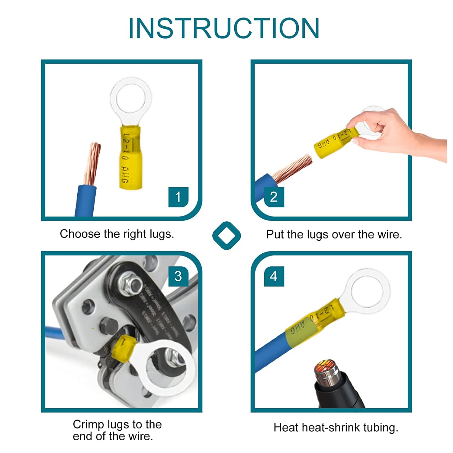 Kit 120 Pezzi Connettori Elettrici Termoretraibili - Terminali Ad Anello E Forchetta, 18 AWG, Con Asta