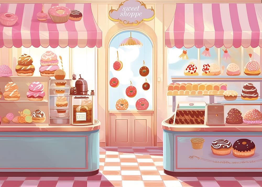 Sweet Shop Backdrop Candy Princess Dessert Banner Shop Girl's Birthday Photography Background Children's Party Banner Baby Shower Donut Ice Cream Table Decoration 5x3ft
