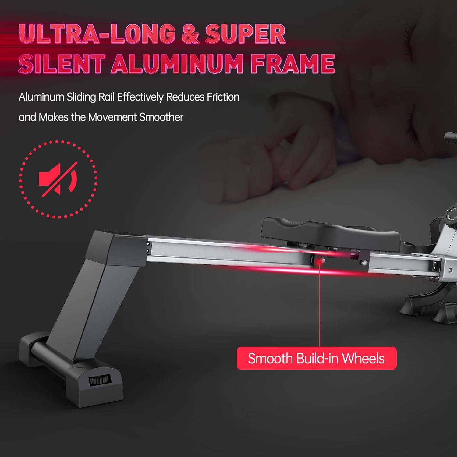 JOROTO MR35 Rowing Machine's ultra-long and silent aluminum frame