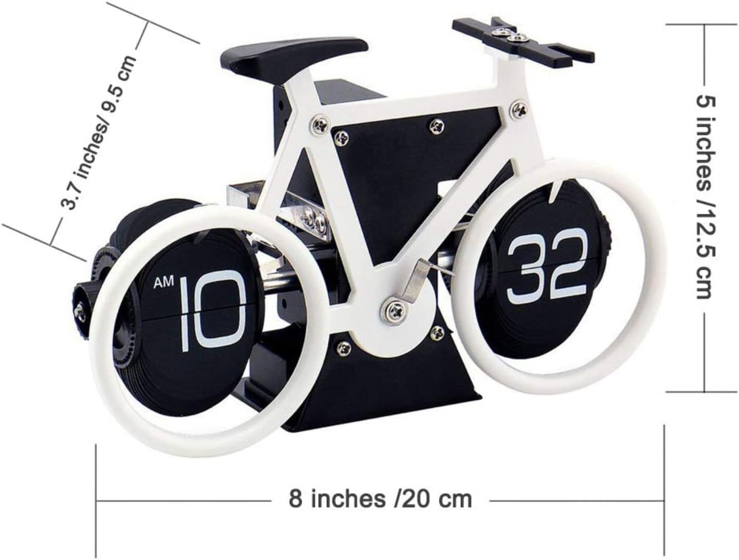 KABB Flip Clock, Retro Style Bicycle Shaped Flip Down Clock, Classical Mechanical Desk Clock, Digital Display with Battery Powered for Home & Office Décor (White)