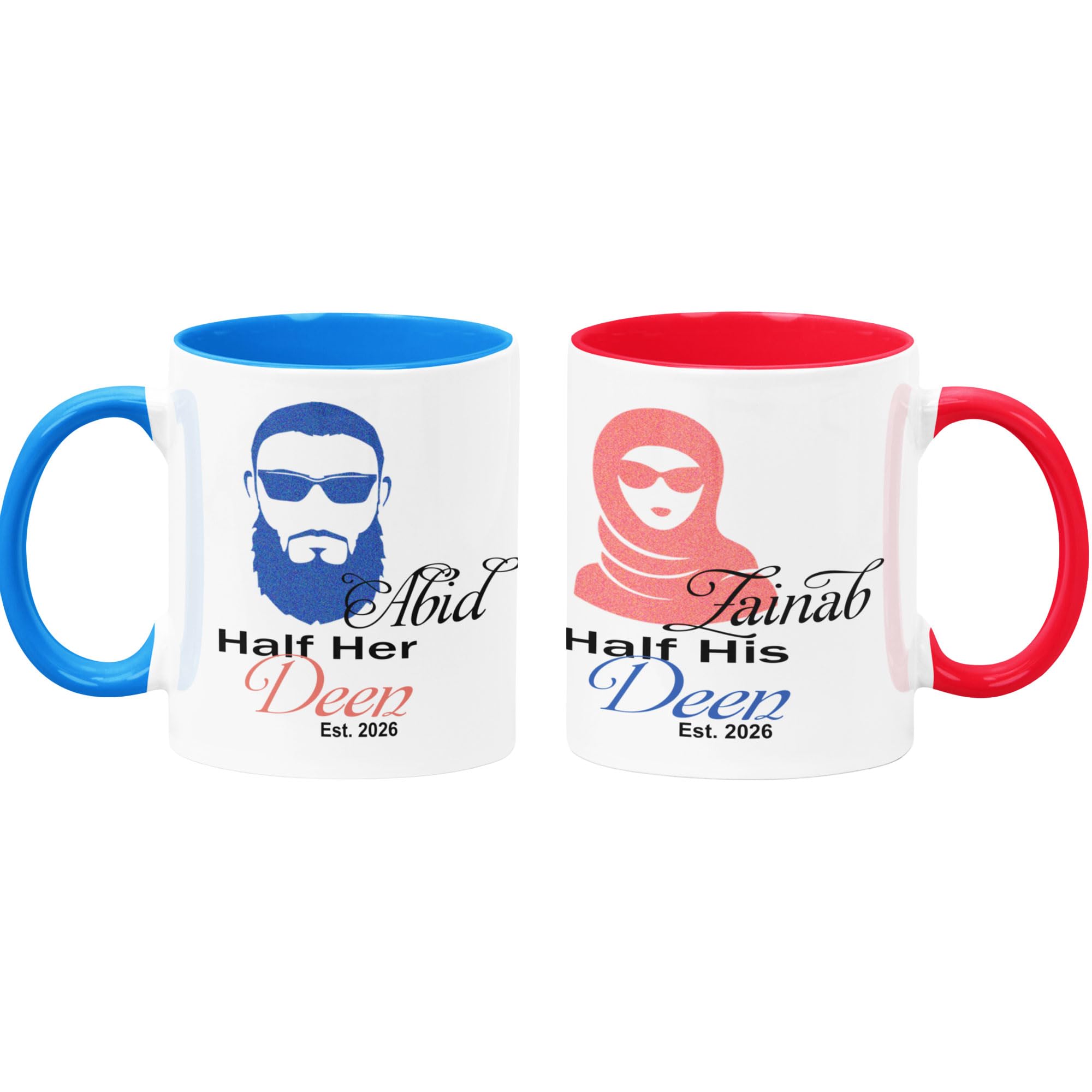 JR Decal Personalised Matching Half Her and His Deen Coffee Mugs – Islamic Couple Gift Set – Ramadan, Eid, or Newlywed Present — image 1