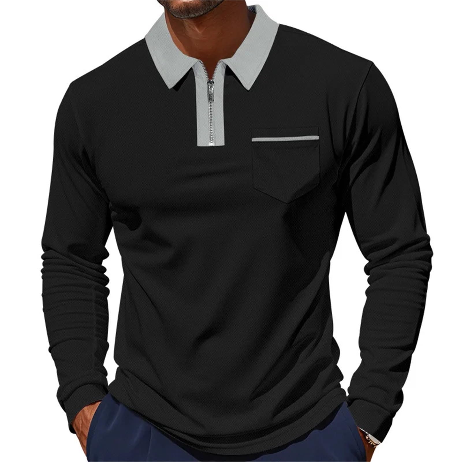 Polo da Golf Uomo a Maniche Lunghe, Classica in Stile Britannico, con Cerniera, Traspirante e ad Asciugatura Rapida per Golf Tennis