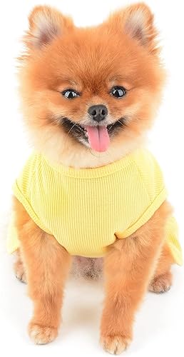 Miniatura 3 de SMALLLEE_LUCKY_STORE Vestido de arnés para perro de color liso, lindo vestido de punto para perros pequeños, gatos y niñas con anillo en D, falda