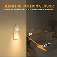 Vista 2 de Lyridz Plug in Night Light with Motion Sensor and Dusk to Dawn Sensor, Dimmable Warm Nightlight with 1-50lm Adjustable Brightness Indoor for Warm
