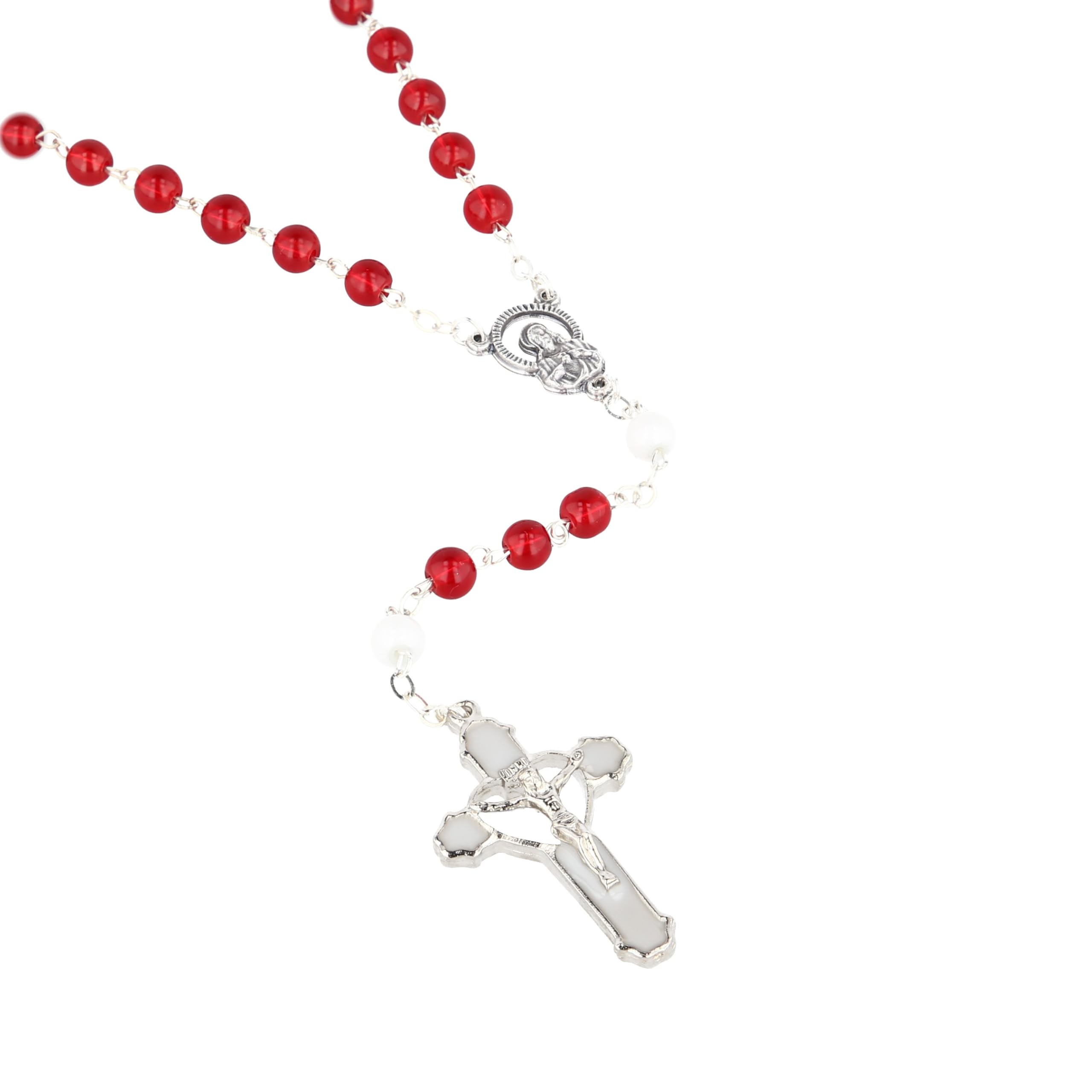 Palais du Rosaire Chapelet des Mille Mercis Grains Rouges et Blancs en Verre - Chapelet Verre Culte Chrétien