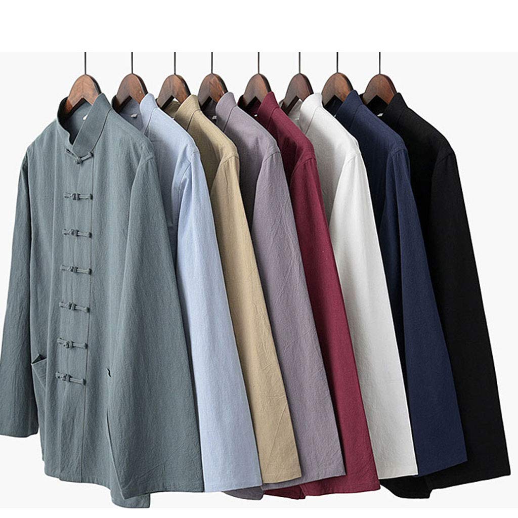 ZHOUXIAO Tai Chi Uniforme Hommes Chinoise Traditionnelle Kung Fu Vêtements Coton Hanfu Jacket Chemise Costume cyan-7XL