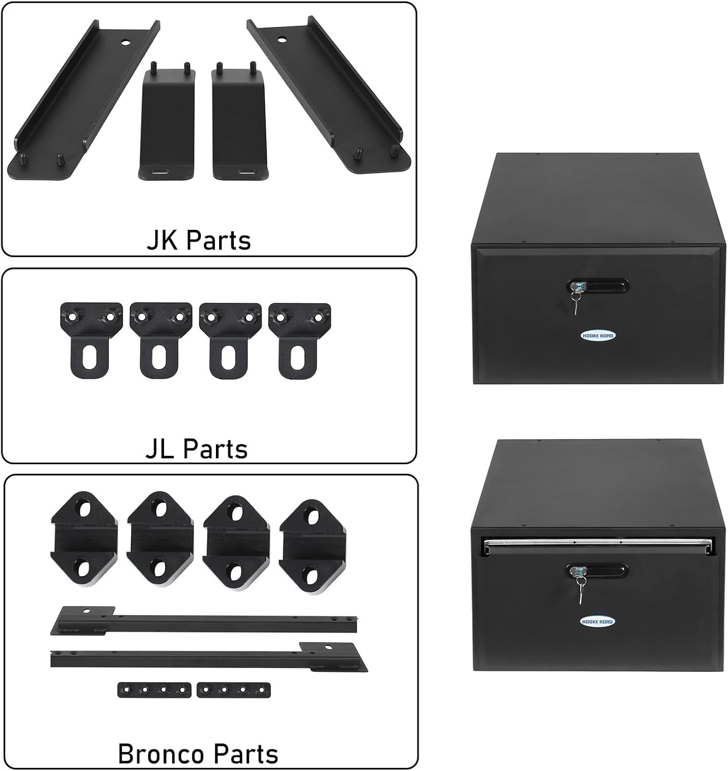 Hooke Road Trunk Dual Sliding Drawer System for 2007-2026 Jeep Wrangler JK JL Unlimited 4-Door & 2021-2026 Ford Bronco 4-Door, Rear Security Lockable Storage Tool Box Cargo Organizer