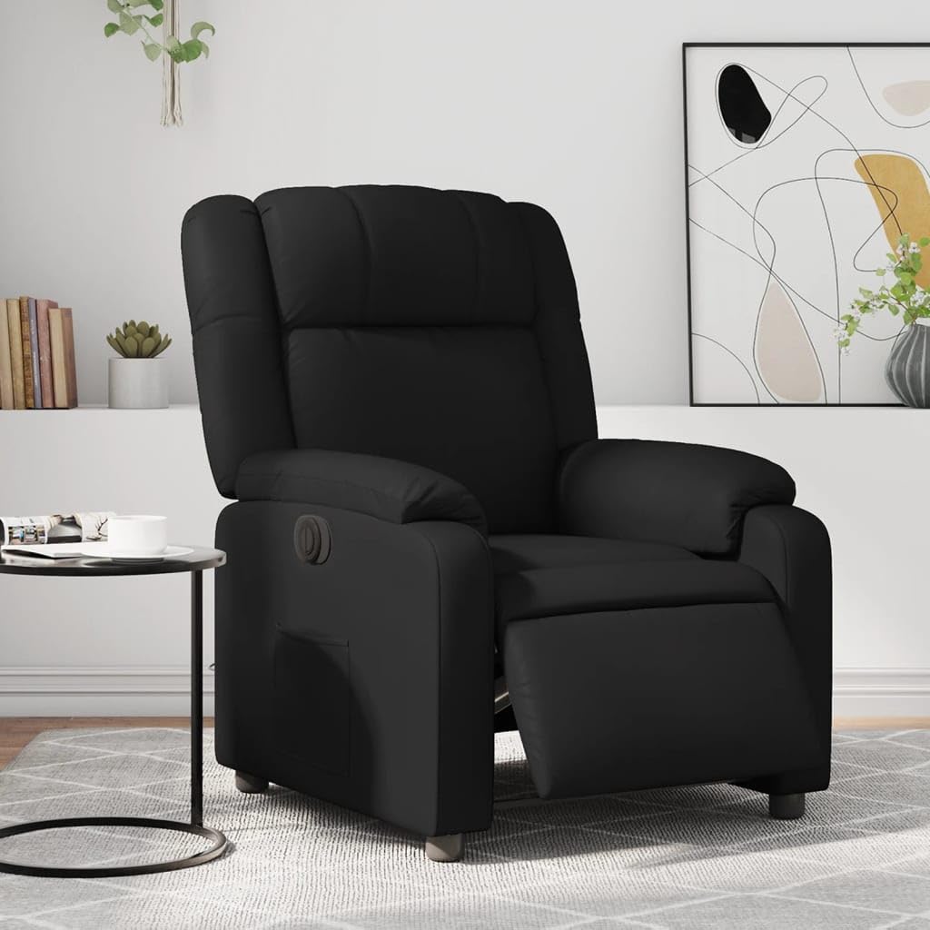 Fotel relaksacyjny elektryczny ze sztucznej skóry z regulowanym oparciem i podnóżkiem, wygodny fotel telewizyjny z podłokietnikami, drewniana rama metalowa, ergonomiczny do salonu, czytania