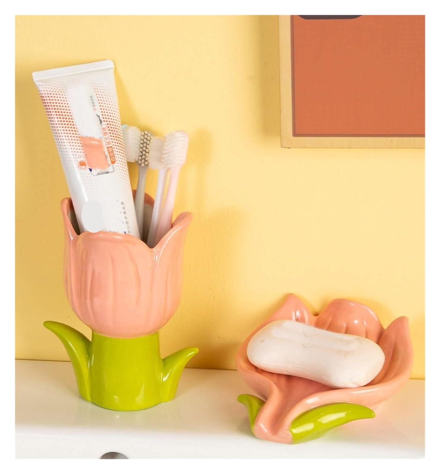 Seifenschale Badezimmer Seifenschale mit Seifenspender in Blumenform Seifenschale Abtropfschale (Pink,Flower Toothbrush Holder)