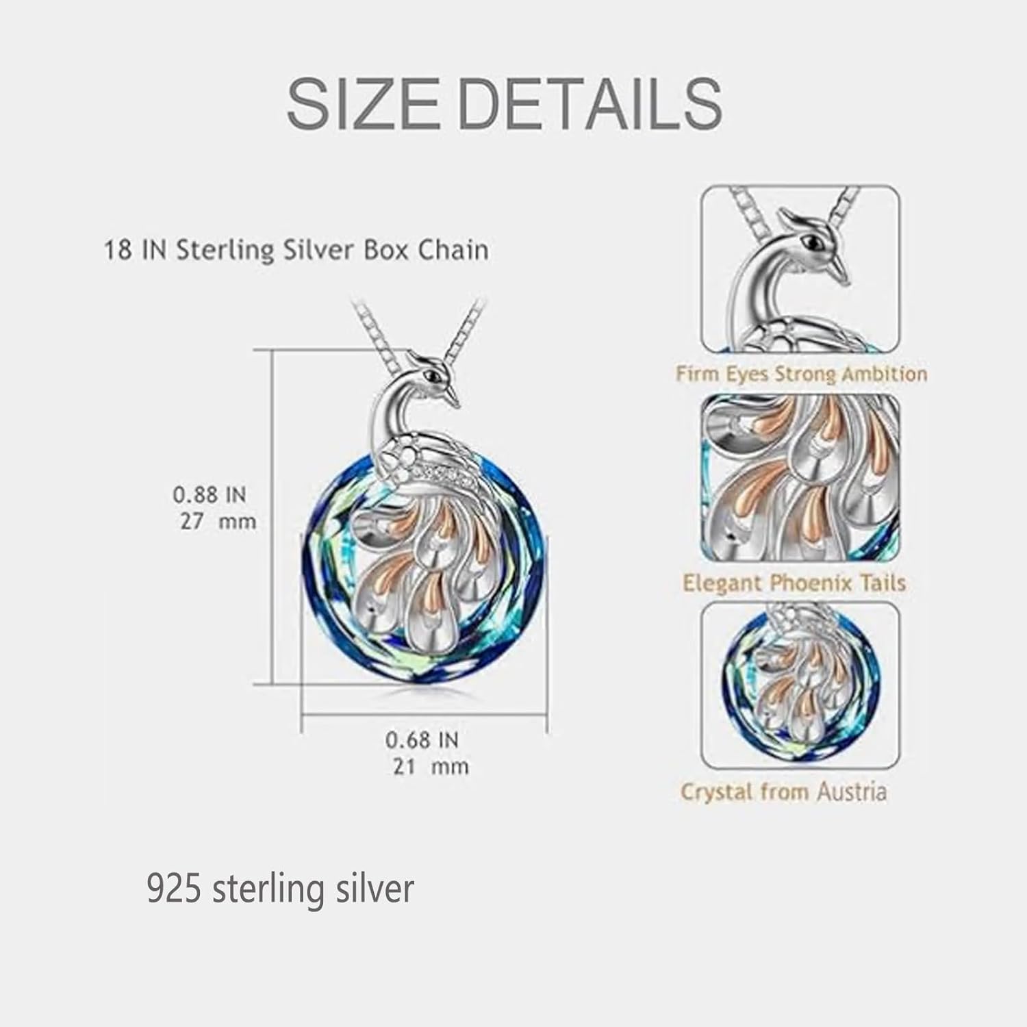 AOBOCO Phoenix Pendant Necklace for Women Sterling Silver Female Jewelry Gifts with Crystal Anniversary Birthday Gift Christmas Holiday Gift - Image 2