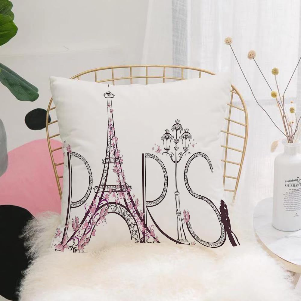 HYMSXW Cushion Cover,Throw Pillow Case Home Decorative for Living Room Bedroom Sofa Chair 20X20 Inch,Design with lettering and the Eiffel tower girls diamonds in romantic Paris. Ha,Pillowcase 50X50cm