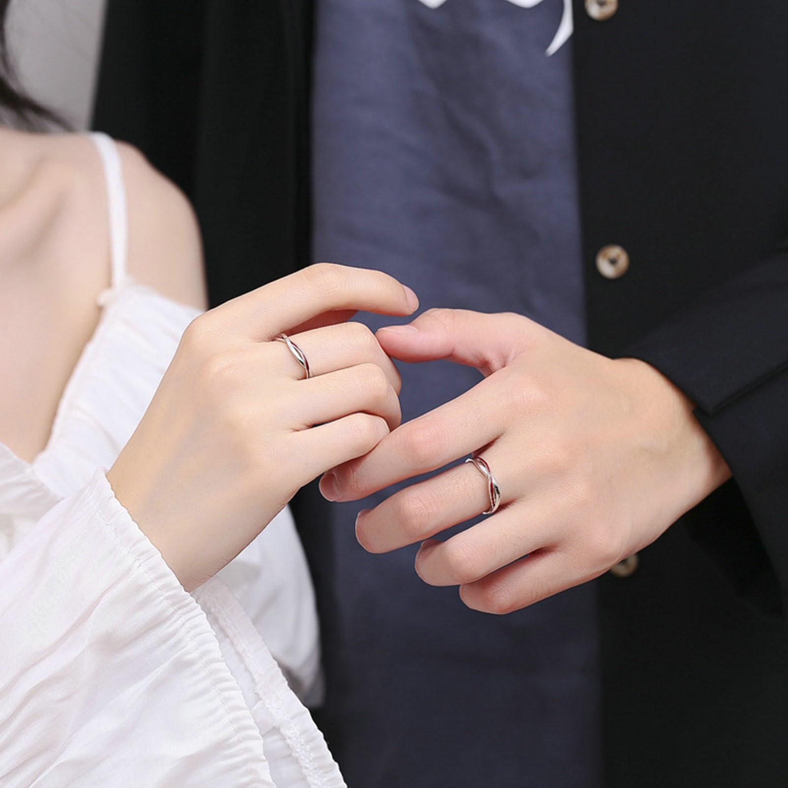 Anillo de pareja de hilo rojo, anillos de plata de ley con línea roja, anillo de compromiso para mujer grabado, anillo de plata de boda ajustable para hombre y mujer
