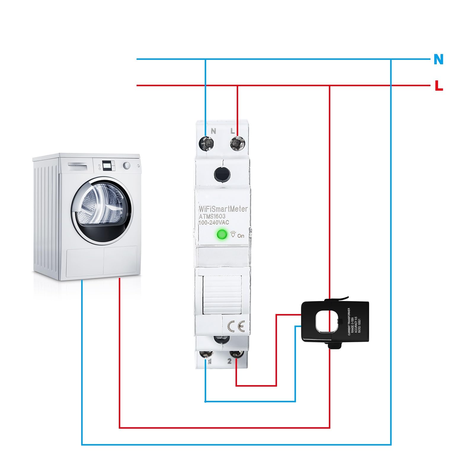 Jadeshay Compteur Électrique, ATMS1603 Tuya WIFI Compteur d'Énergie Intelligent Commutateur de Télécommande Compteur Electrique Consommation avec Surtension et Sous-Tension AC220V