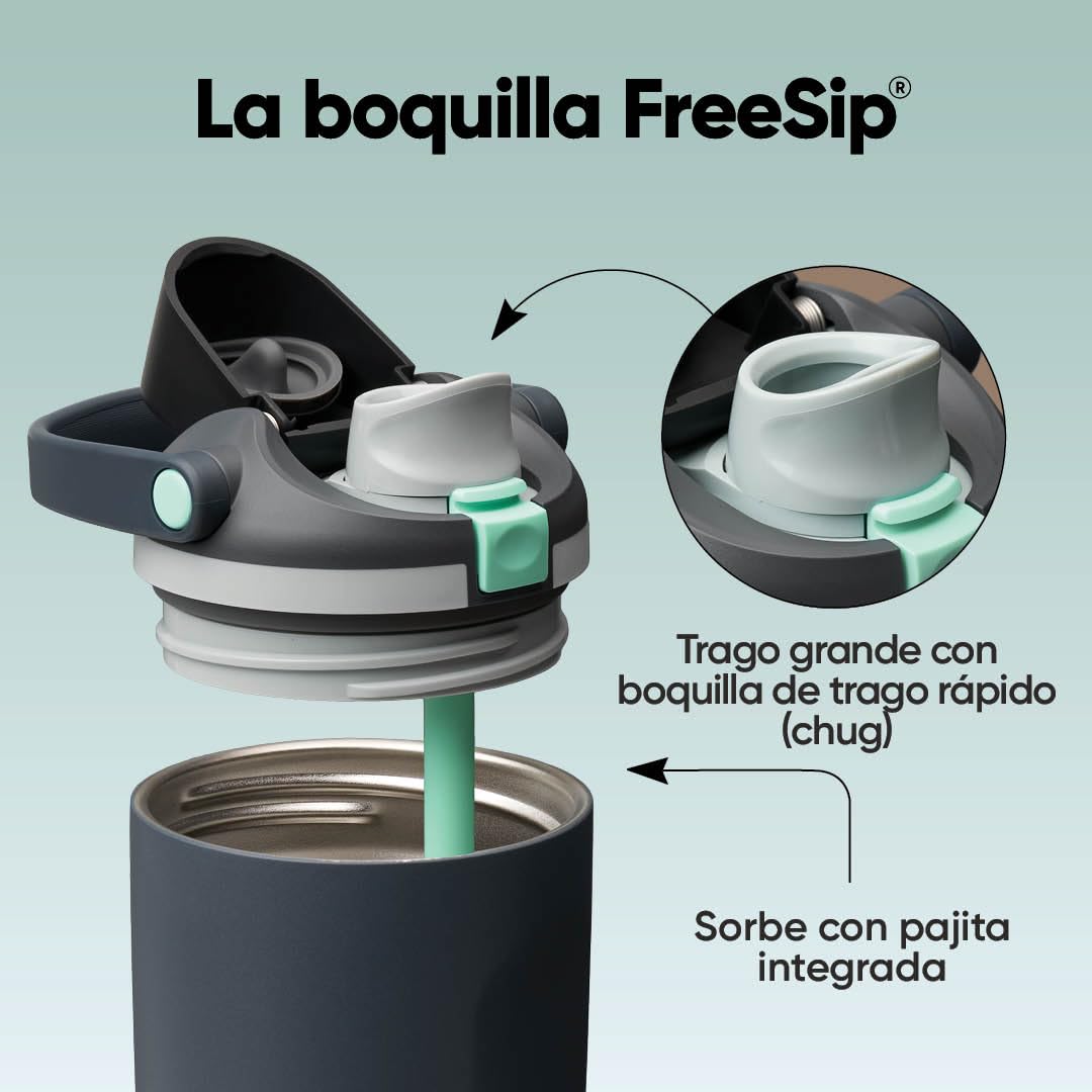Owala FreeSip Sway botella de agua térmica de acero inoxidable con boquilla 2‑en‑1, 1185ml, pajita integrada y asa tipo cubo, para viajes, escuela y deporte, sin BPA, a prueba de fugas, Foggy Tide