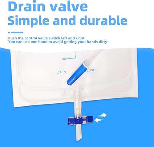 Miniatura 6 de Bolsas de drenaje urinario, 67.6 fl oz, tubo extra grande de longitud extra, bolsas de drenaje médico de emergencia unisex, válvula antirreflujo,