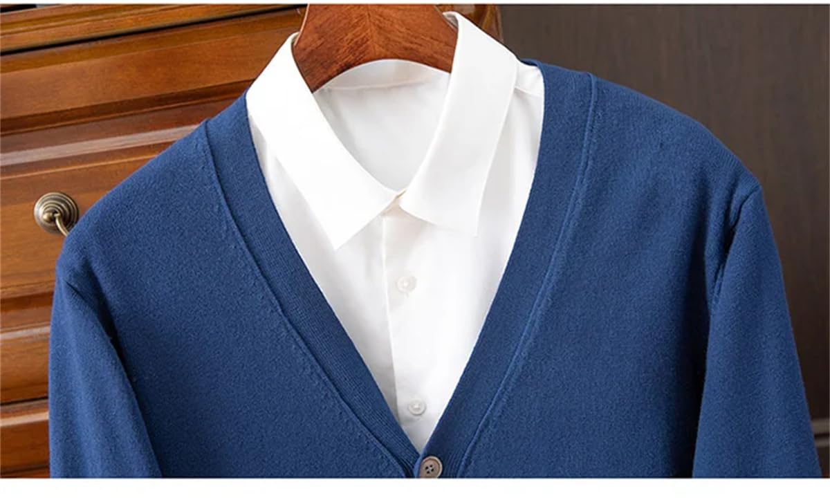 Manteau d'hiver en laine mérinos et cachemire pour homme – Cardigan à col en V – Style décontracté – Couleur unie – Manteau
