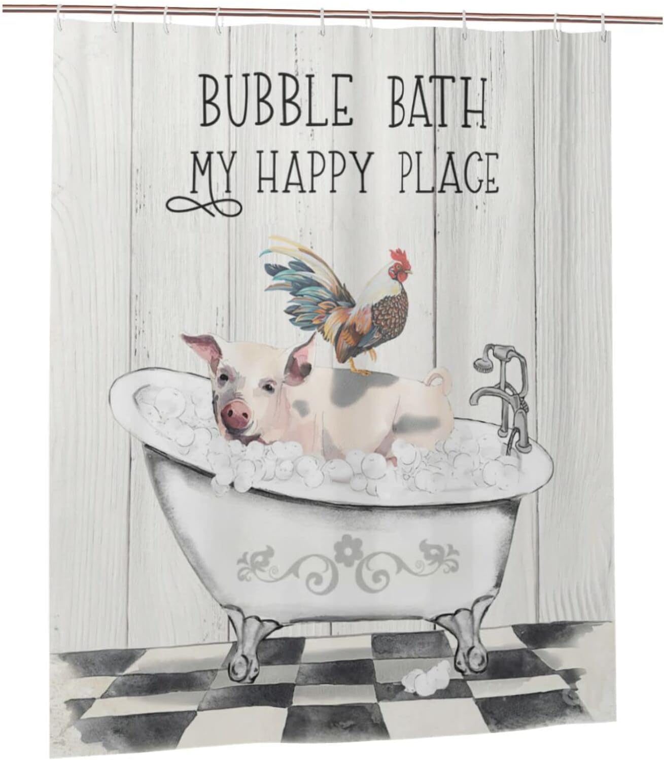 Funny Animal Shower Curtain Pig Rooster Bathtub Fun Animal Print Shower Curtain Set for Bathroom Bathtub Decor Set with Hooks Waterproof Shower Curtain 60"X72"