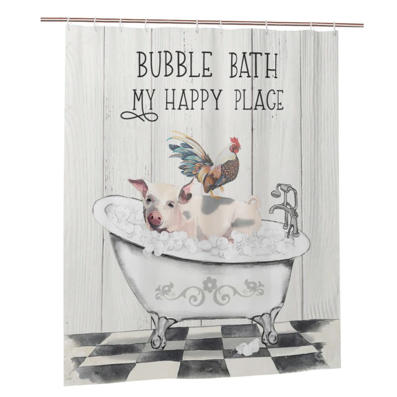 Funny Animal Shower Curtain Pig Rooster Bathtub Fun Animal Print Shower Curtain Set for Bathroom Bathtub Decor Set with Hooks Waterproof Shower Curtain 60"X72"