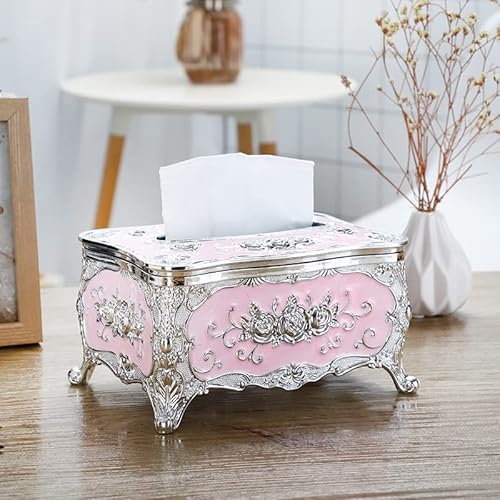 Luxuriöse Retro europäische Acryl Taschentuchbox, dekorative Tissue Aufbewahrungsbox mit elegantem Design für Büro, Auto und Badezimmer (Rosa)