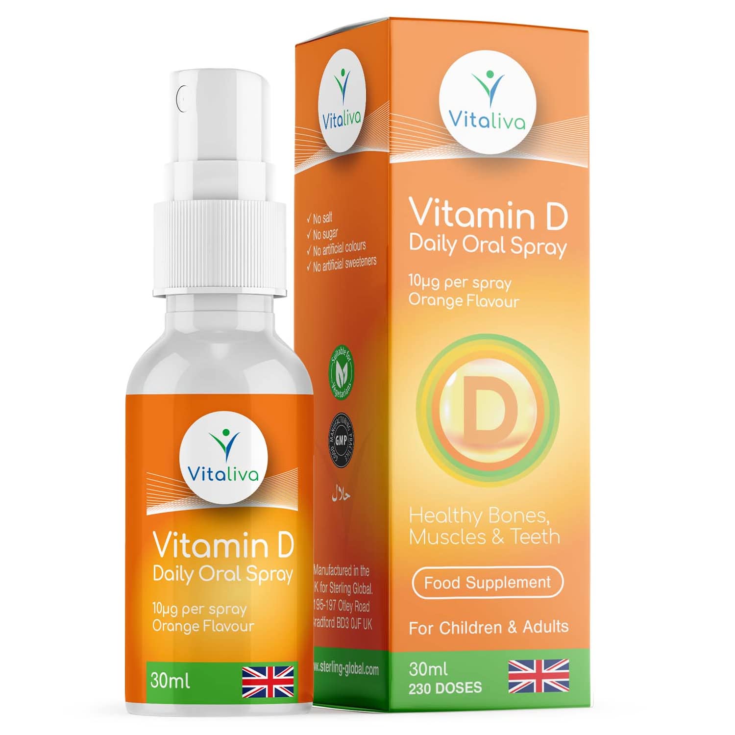 Vitaliva Vitamin D Daily Oral Spray (Orange Flavour). No Tablets, just Spray. Sugar Free and Suitable for Vegetarians.