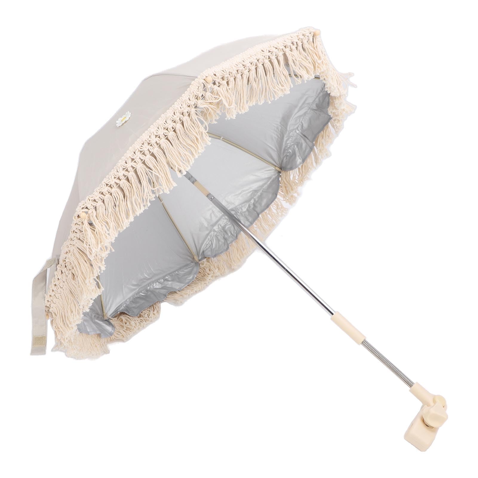 Ombrellone parasole per bambini, resistente ai raggi UV, per bambini, spiaggia, con nappe per passeggino, passeggino, tribune (beige con piccolo crisantemo)