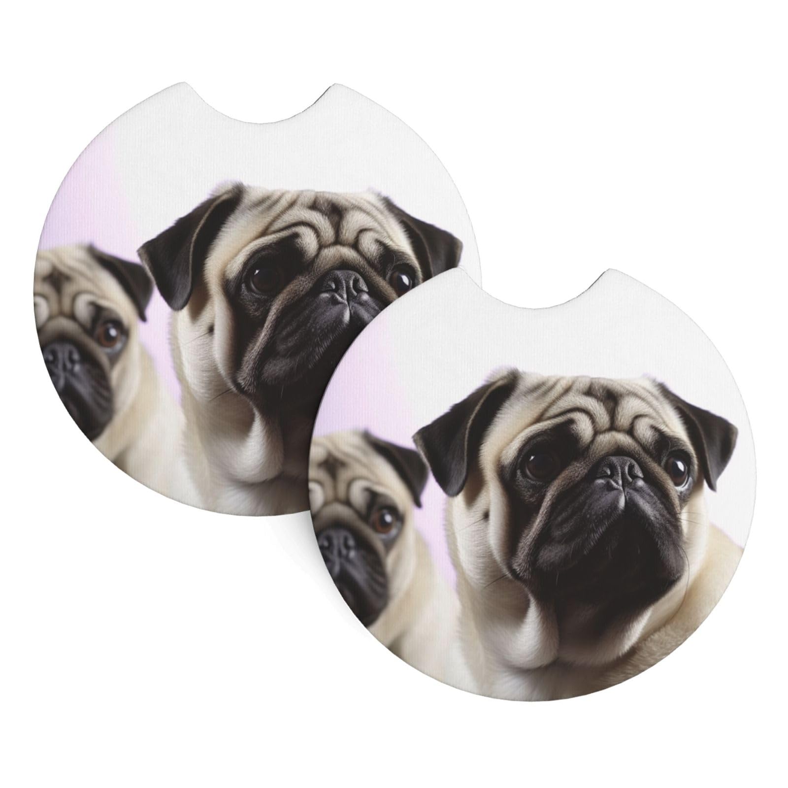 2PCS Car Coaster for Cup Holders Universal Auto Cup Mat Pug Dog Cup Coaster Pad 2.7" Waterproof Neoprene Non-Slip Cup Holder Coasters Car Interior Accessories for Women Men