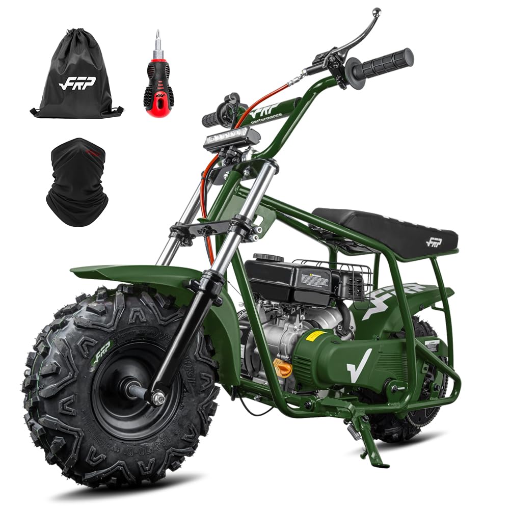 FRP GMB100 Performance 99CC 4-Stroke Mini Dirt Bike - Upgraded Hydraulic Brakes & Front Suspension Fork, 28MPH Off-Road Mini Bike with LED Headlight, Anti-Slip Seat, Supports 220LBS (Green)