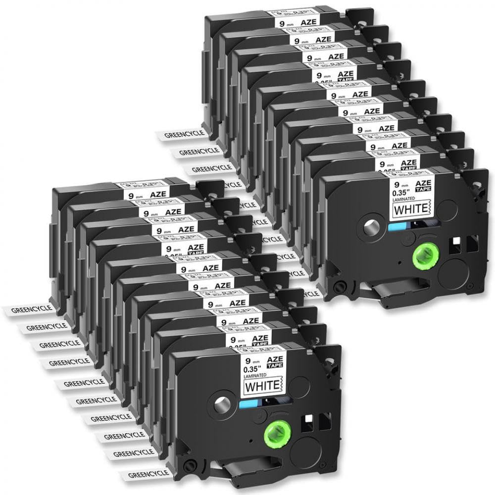 Nastro per etichette laminato standard da 20 pezzi da 9 mm compatibile con TZ TZe 221 Nastro nero su bianco per stampanti di etichette PT-1000