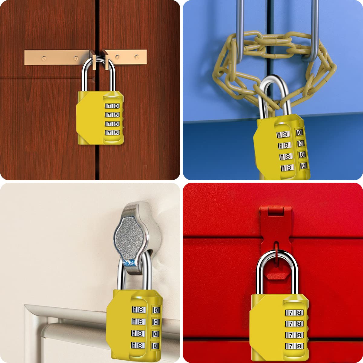 Candado Combinacion, Diyife Impermeable Candado Taquilla, Candado Seguridad 4 Dígitos, Candado para El Casillero del Gimnasio Escolar, Archivadores, Caja De Herramientas,Cerca, Cerrojo(Amarillo)