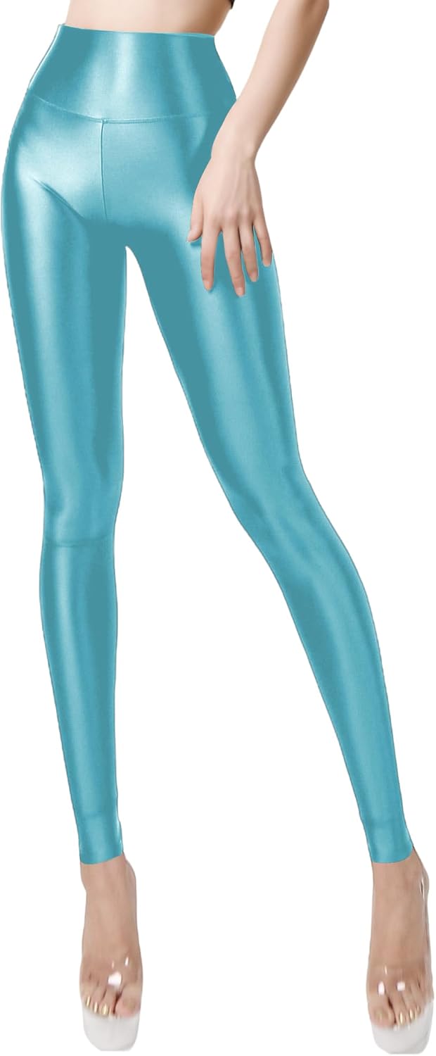 Women's High Waist 7/8 Leggings - Glossy Yoga Pants for Pilates, Cycling & Workout | Tummy Control & Second Skin Fit