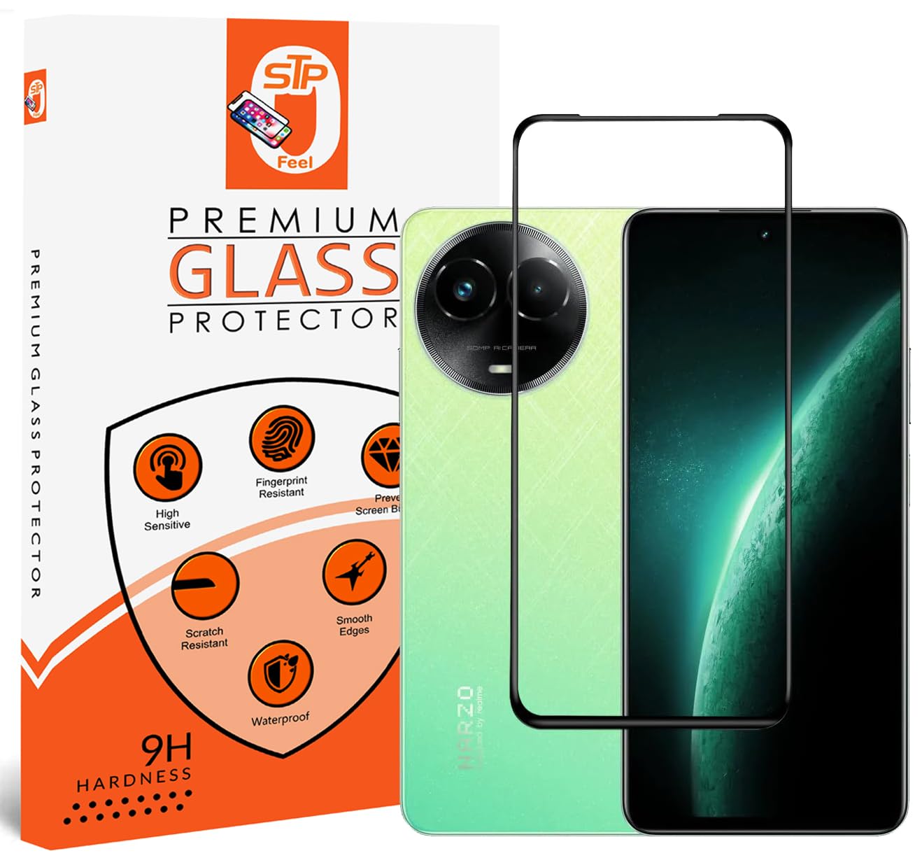 STP FEEL® (Pack of 1 Tempered Glass Screen Protector For Realme Narzo 60X 5G (6.1 Inch) | Edge to Edge Coverage Screen Protector Guard with Installation Kit