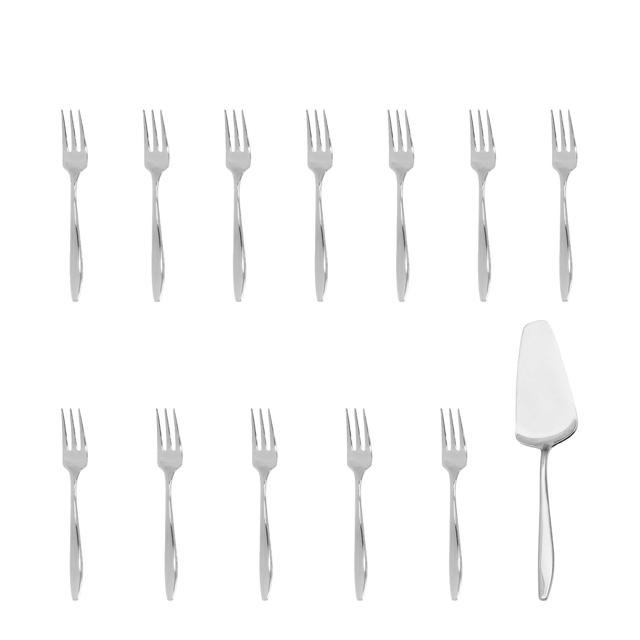 Pintinox - Set 13 Posate da dolce, Servizio di 12 Forchettine Dessert più paletta per Torta Serie Trend, Acciaio Inox 18/10