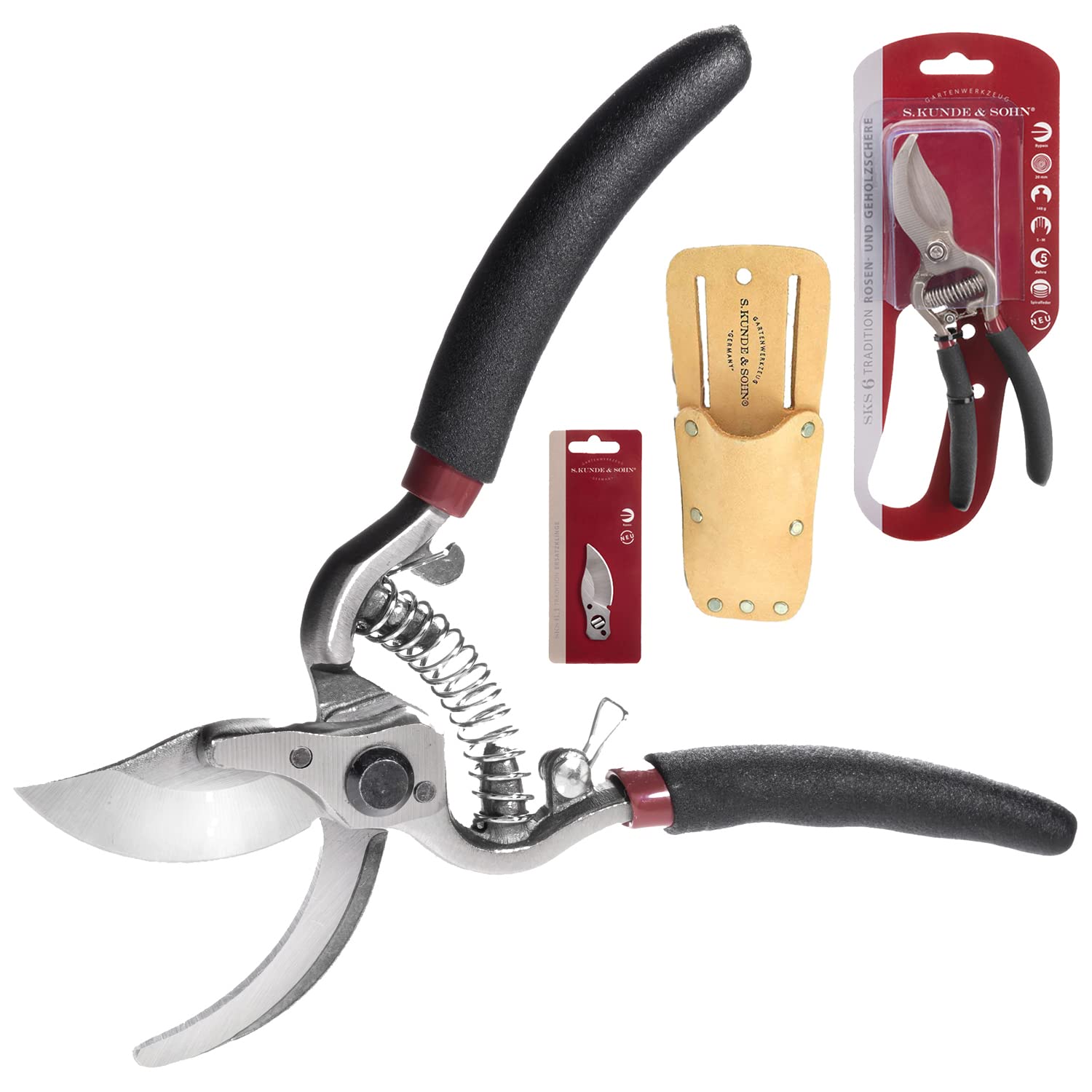 S. Kunde & Sohn Germany – SKS 6 Tradition Gartenschere Schwarz + SKS T1 Trageetui + Ersatzklinge GRATIS