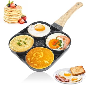 TROVEXX 4 Hole Non Stick Egg Frying pan with Detachable Wooden Handle,Multi Purpose Frying pan for Omelet uttapam idli Burger Poached Egg Kitchen Breakfast (4 Holes)