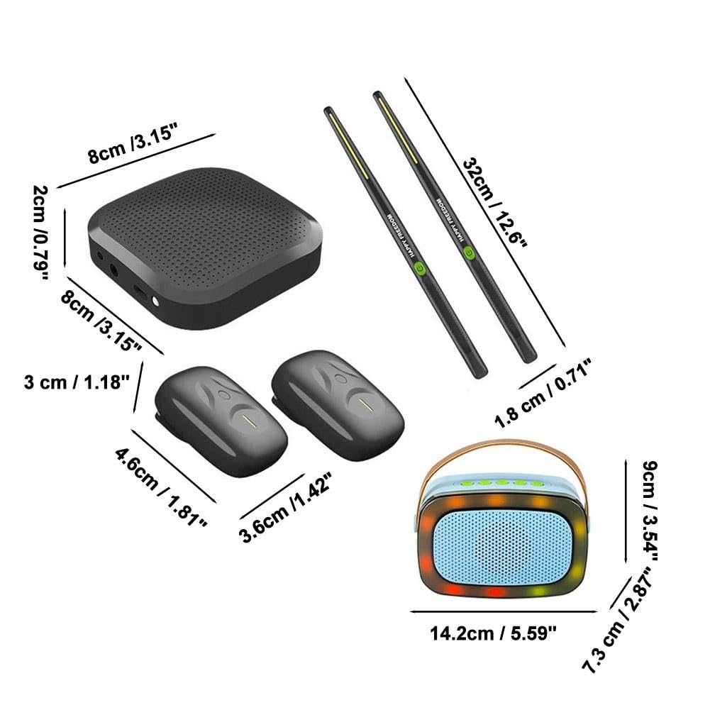 Set di batteria virtuale ad aria con bacchette RGB Bluetooth e pedali – Batteria elettronica portatile ricaricabile con rilevamento del movimento, divertente strumento per la pratica, regalo per
