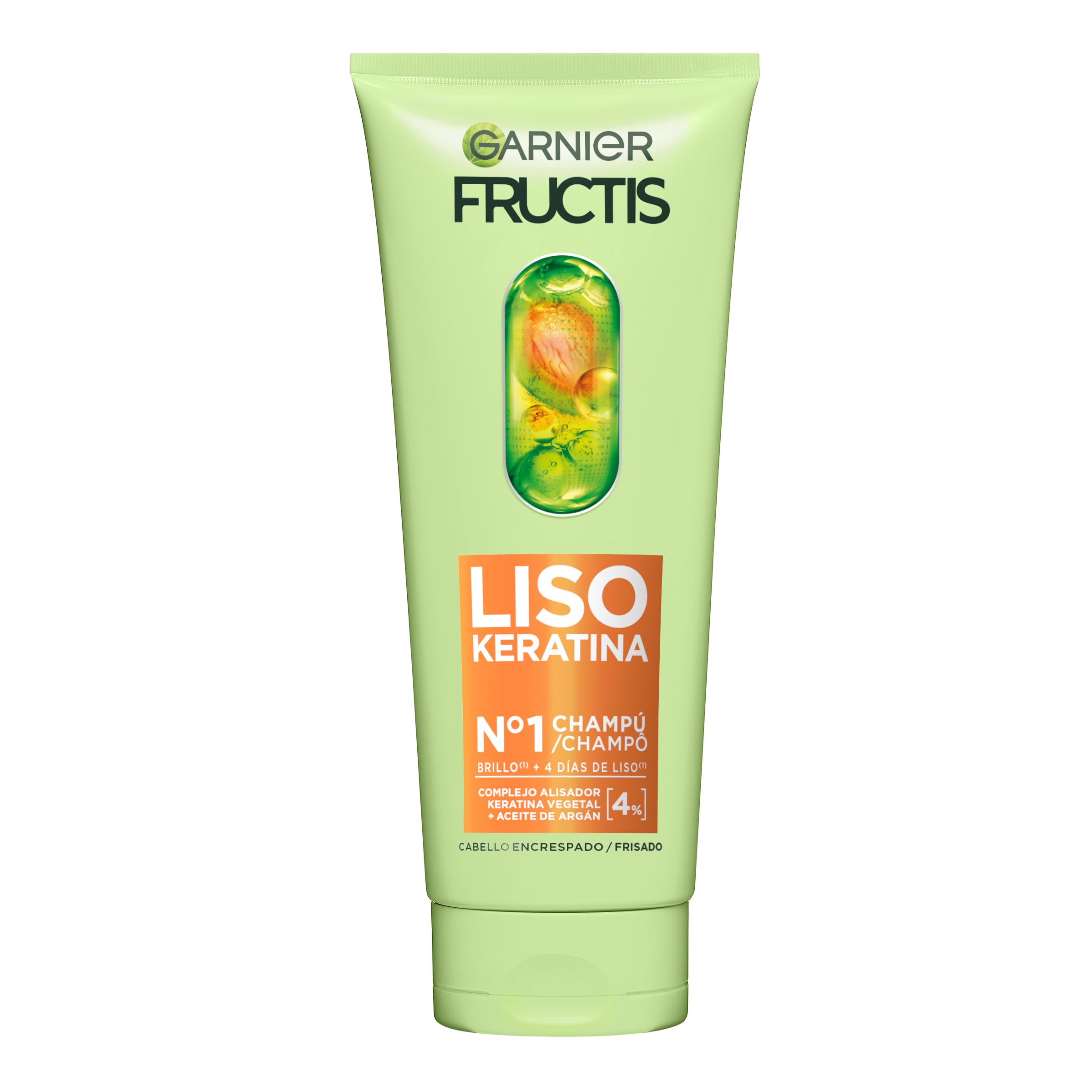 Garnier Fructis Rutina Liso Keratina para cabello encrespado: Champú + Acondicionador + Mascarilla + Sérum activado por calor Liso & Listo
