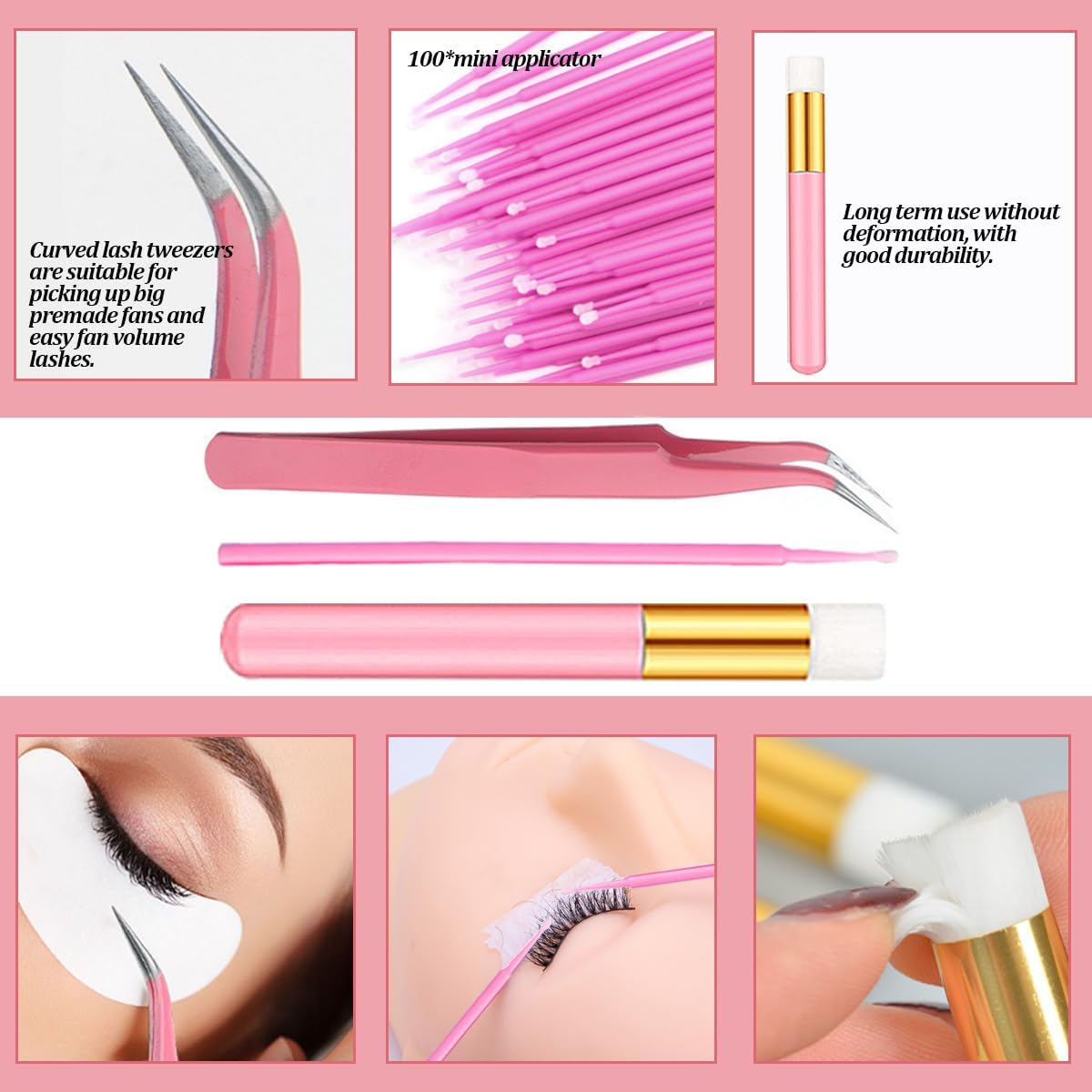 DNSGOOR Kit d'extensions de cils DIY - 590 pièces D Curl - Colle et scellant - Shampoing pour cils - Brosse de nettoyage - Bandeau - Poignet - Pince à épiler - Pinceau applicateur (LASH01)
