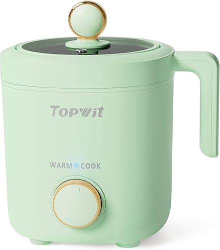 TOPWIT Arrocera pequeña, 2 tazas sin cocinar, 1.2L con revestimiento antiadherente, sin BPA, arrocera portátil con un toque y función de mantener el