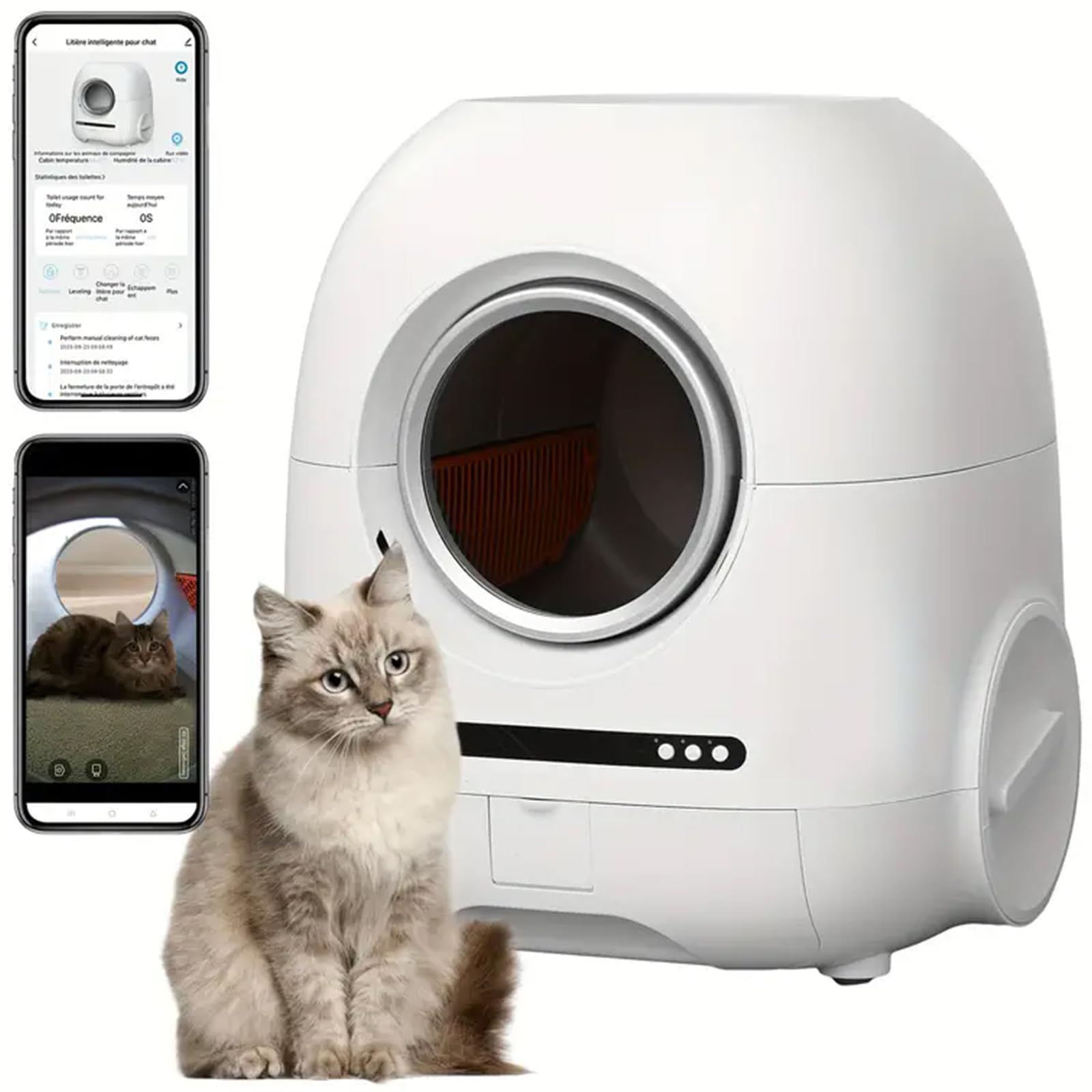 Litiere Chat Autonettoyante, Bac Litiere pour Chat Automatique avec Contrôle APP, Alerte Intelligente/Moniteur De Santé/Désodorisant Ionique, Capacité Maximale De 68L+9L