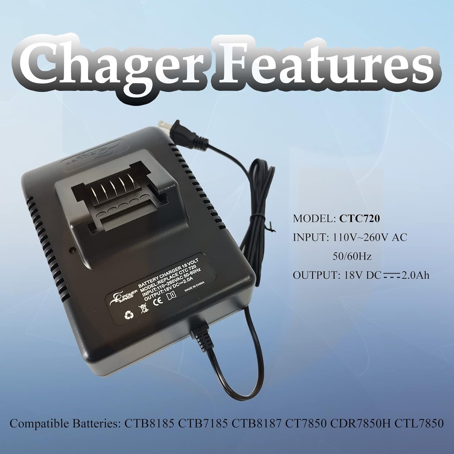 for Snap-on Battery CTB8185 18V 4.0Ah Plus CTC720 Charger Compatible with CT7850 CDR7850H CTL7850 CTB7185 CTB8185 CTB8187